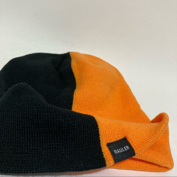Half Black Orange 2 Two Tone Beanie Knit Cap Hat - Picture 3 of 3